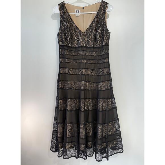 Anne Klein Black Lace Fit & Flare Dress – V-Neck Cocktail Party Dress | Size 4 - Picture 2 of 7